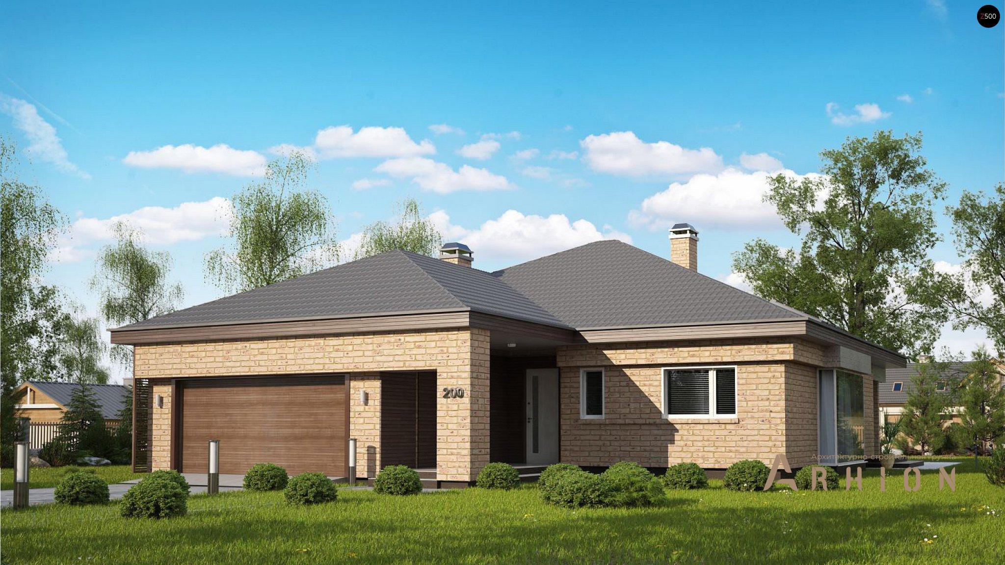 1. Проект одноэтажного дома в современном стиле с четырехскатной, Z200 k, площадью - 166 кв c терассой, гаражом, эркером